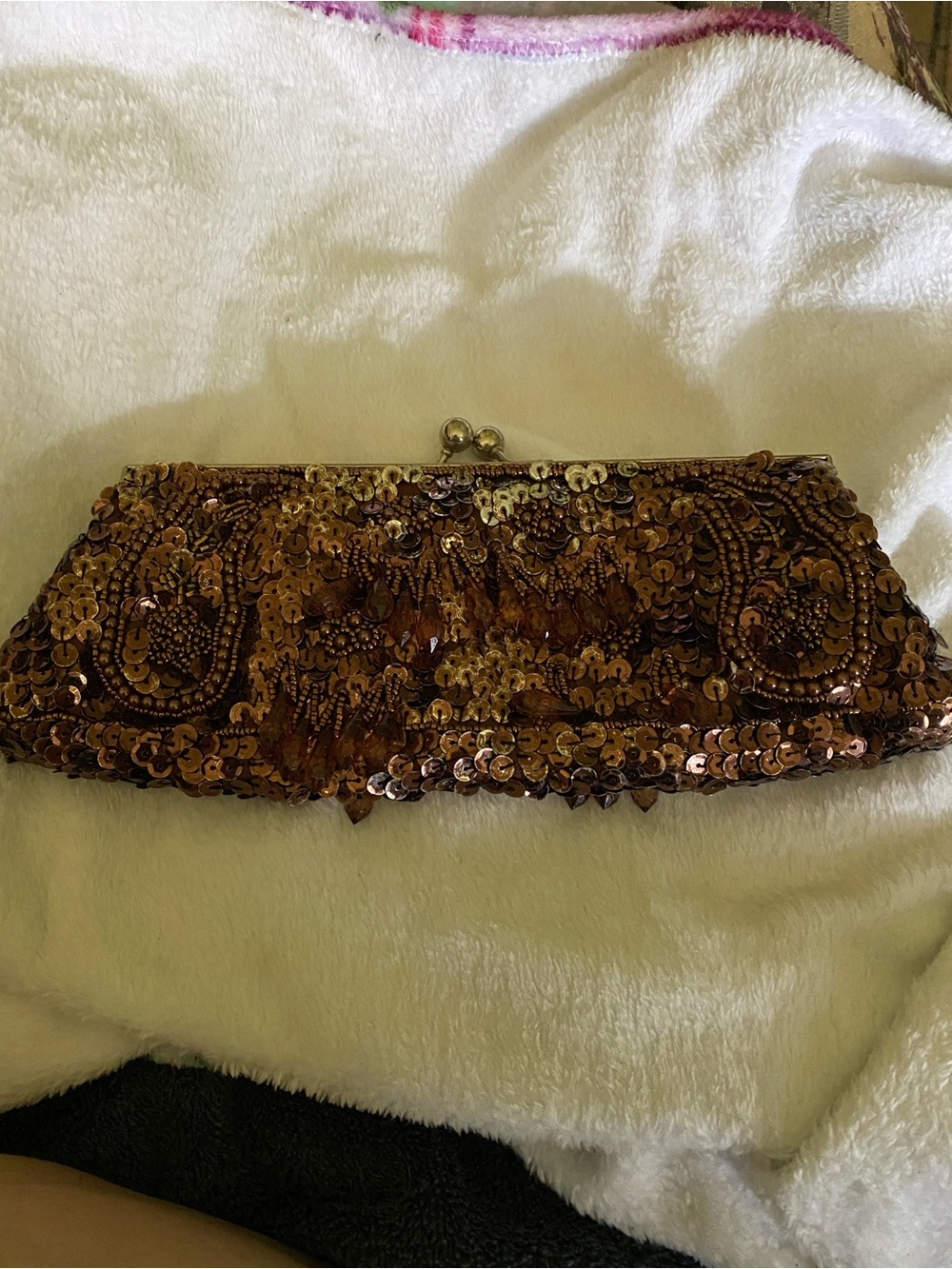 Sequin Kiss-Lock Evening Clutch in Bronze-Tone
